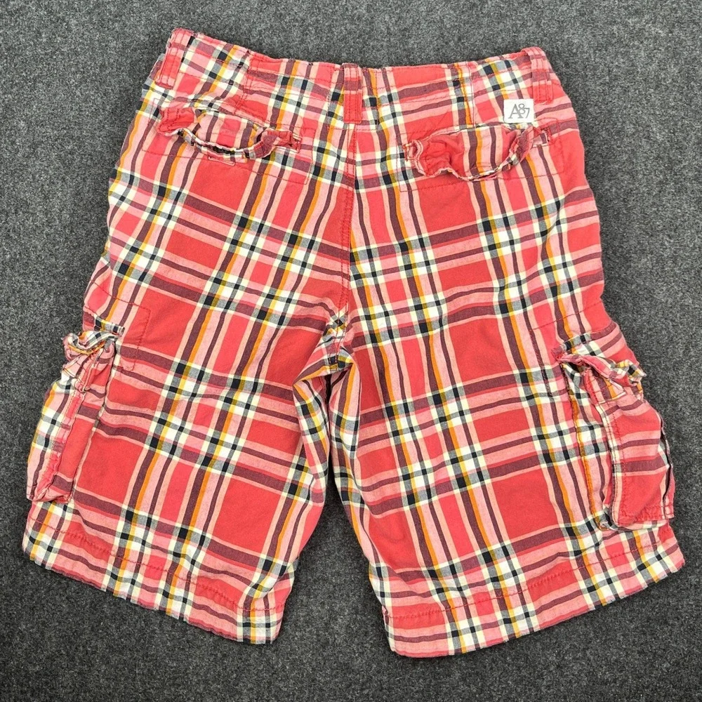 Aeropostale Mens Red‎ Plaid Cargo Shorts Size 32 Authentic Cargo Multi Pocket